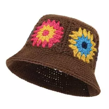 Summer New Arrival Small Flower Knitted Fisherman Hat Sun Hat Outdoor Cover Full Face UV Protection Breathable Sun Hat Little Flower Knitting Fisherman Hat Caramel