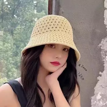 Summer New Arrival Sun Hat Female Full Cover Outdoor Bucket Hat Big Brim Sun Hat Cover Face Cycling Sun Hat Straw Hat Single Layer Fisherman [creamy-white]]