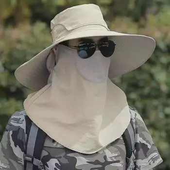 Summer New Arrival Sunshade Detachable Men Sun-Proof Bucket Hat Outdoor Wide Brim Hat Top Breathable Fishing Hat Sun Hat Khaki cap top detachable with veil
