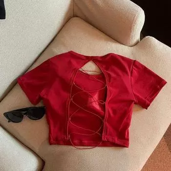Summer New Arrival Yoga Clothing Top Women s Cut Out Beauty Back Exercise Short-Sleeved T-shirt Professional Pilates Training Workout Clothes Red Free size (40.00kg -65.00kg)