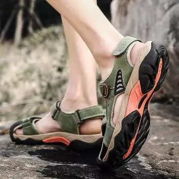 Summer new bag head sandals men s beach shoes men s open-toed casual outdoor large-size men s leather sandals 46 Shoes 38 зелёный