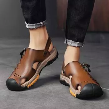 Летние новые повседневные сандалии Baotou, вентилируемые, высококачественные, мужские, для отдыха на пляже, для вечеринок, большие размеры 38-46 38 коричневый