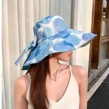 Летние новые большие кепки с принтом тай-дай, солнцезащитные, женские, для отдыха на природе, для путешествий, универсальные, повседневные, со шнуровкой и бантом 56-58cm