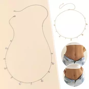 Summer New Boho Minimalist Multilayer Waist Beads For Women Sequins Chain Geometric Belly Jewel I0T4 Silvery-1pcs