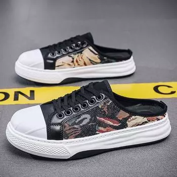 Летние новые дышащие тапочки baotou, мужская мода, повседневная парусиновая ленивая обувь на толстой подошве для студентов, мужская обувь D275 39 чёрный