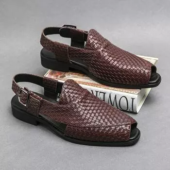 Summer New Breathable Casual Men s Sandals Handwoven Hollow Beach Shoes Men English Style Black Brown Sizes 38-46 Men sandals 38