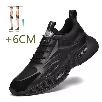 Summer New Breathable Lace-up Sneakers Men Elevator Shoes Height Increase Shoes Casual Insole 6cm Sport Comfort Man Taller Shoes 37 чёрный