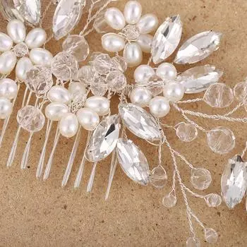 Summer New Bridal Headwear White Diamond Fashion Pearl Hair Comb Hair Accessories Women s Wedding Accessories серебряный