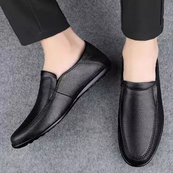 Summer new casual shoes soft leather one pedal soft sole soft surface summer national style men s casual one pedal Doudou shoes 38 чёрный