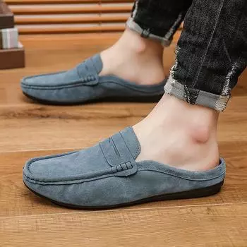 Summer new casual single shoes cover feet soft soles men s leather shoes half drag lazy one pedal men s Doudou shoes 39