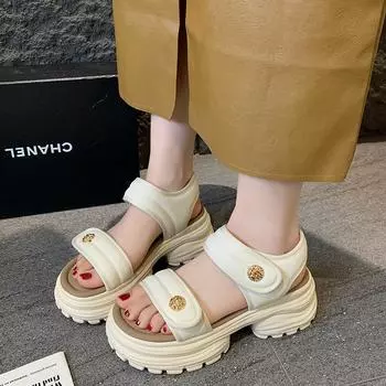 Летние новые повседневные универсальные римские сандалии на липучках для увеличения роста 35 чёрный