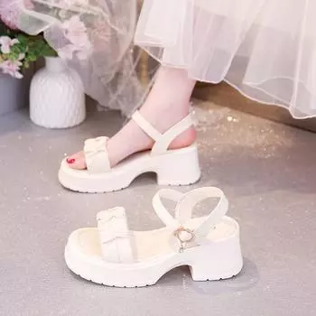 Summer new comfortable one-word buckle sandals women s light muffin soft sole non-slip and wear-resistant women s soft leather sandals 35