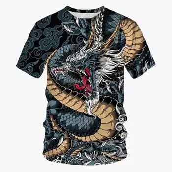Summer New Cool 3d Dragon Printed Fashion Men s Round Neck Short Sleeve Funny S
