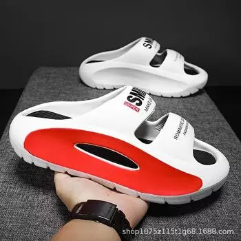 Summer new couples one-word drag versatile comfortable casual thick bottom non-slip wear-resistant beach can wear sandals 36-37 белый