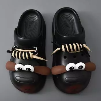 Summer new cute big mouth strap cartoon hole shoes women s bag head breathable soft bottom eva slippers 36-37 чёрный