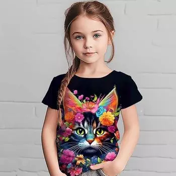 Summer New Cute Cat T-shirt 3-14 Year Old Children s print Cartoon Anime Pattern Children s Girls Boys Fashion Short Sleeves 100