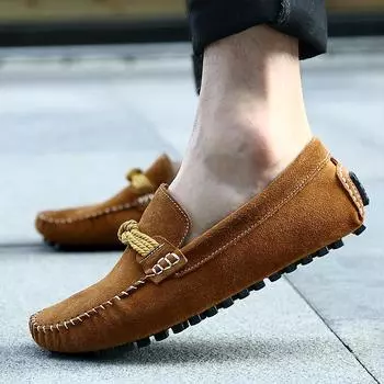 Summer new Doudou shoes men s casual shoes trend breathable one-pedal anti-velvet leather foot cover lazy driver shoes 38