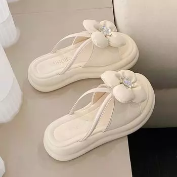 Summer new drag spring thick-bottomed French bow fashionable non-slip one-word drag women s summer outer slippers 35