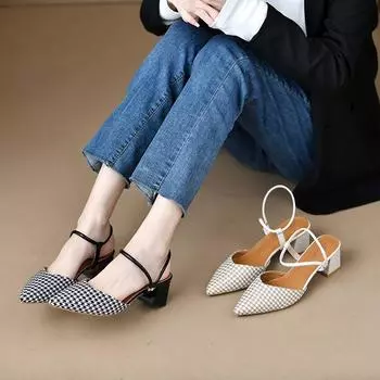 Summer new fashion pointed one-word buckle with thick high heel fashion casual large size women s bag head cool 35