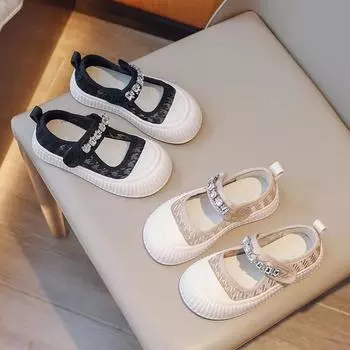 Summer New Fashion Simple Girls Shoes Thick Soled Versatile Comfort Breath Child Sneaker Elegant Princess Mary Jane Casual Shoe 26insole16.6cm бежевый