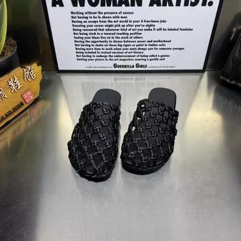 Summer new fashionable versatile flat bottom simple woven hollow outer wear women s casual slippers 35