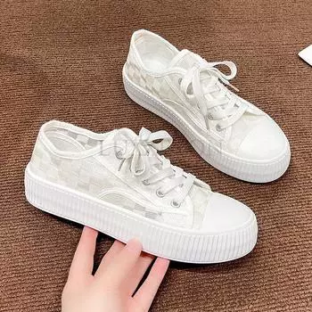 Summer New Female Korean Style Breathable Small White Shoes Students Lace Net Surface Board Shoes Platform Shoes 35