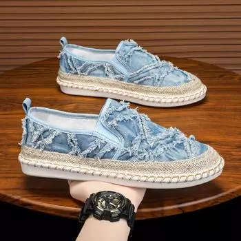 Summer new fisherman shoes men s flying woven mesh breathable deodorant old Beijing cloth shoes one pedal lazy casual shoes 39 синий