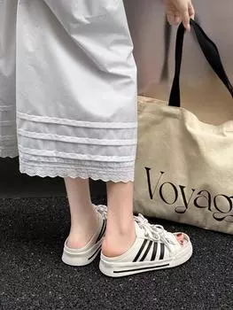 Summer new fishing net bag head half slippers women s summer wear thick-soled woven slippers hollow women s shoes 35 бежевый