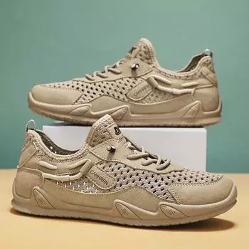 Summer new fly-woven large mesh breathable and comfortable outdoor travel shoes free lace-up foot cover sports low-top trendy men s shoes 39