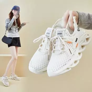Summer New Flyknit Shoes Korean Edition Sports Women s Mesh Breathable Casual Shoes Flat Running 35 белый