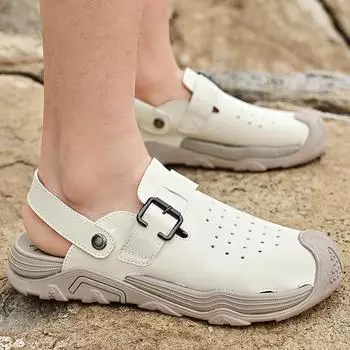 Summer new foreign trade 2025 hot-selling men s shoes outdoor men s leather bag head non-slip casual breathable sandals 39 бежевый