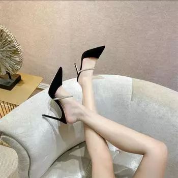 Summer new French pointy stiletto heels and pearl sandals women shoes High-heeled shoes Professional fashion slippers 34
