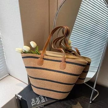 Летняя новая сумка-тоут из плетеной травы большой емкости, сумка на одно плечо для отдыха на пляже, любимая женская сумка