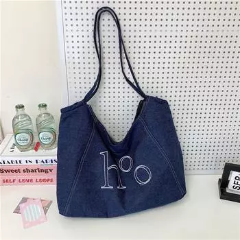Summer new high-end bag denim tote bag female college student small fresh and versatile shoulder bag джинсовый синий