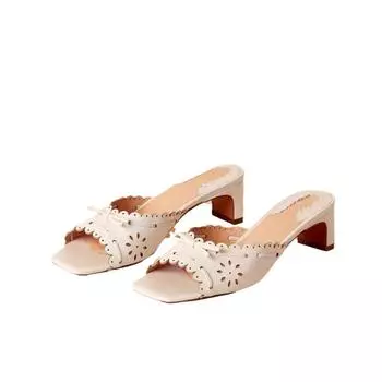Summer New High-Heeled Women S Slippers High Heel Leather Pu Mouth All-match Casual Shoes 2024 Luxury Woman Sandals 35 слоновая кость