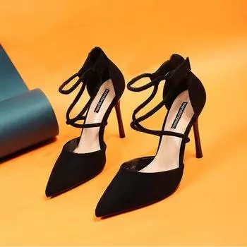 Summer new high heels ladies pointed toe stiletto heel sexy straight strap toe sandals women s shoes 34 чёрный