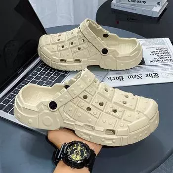 Summer new hole shoes simple personality non-slip thick sole wear-resistant versatile beach cool slippers available 40 песочный