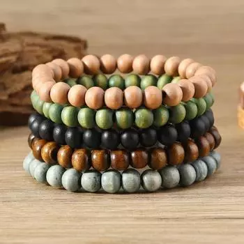 Summer new hot sale simple fashion multi-color wood bead beaded bracelet разноцветный