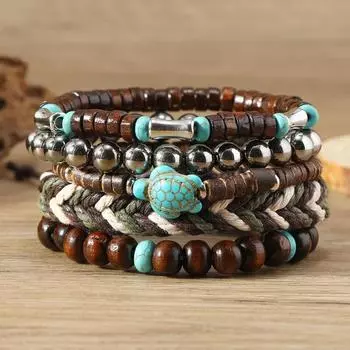 Summer new hot-selling beaded wooden beads little turtle thread rope hand-woven bracelet разноцветный