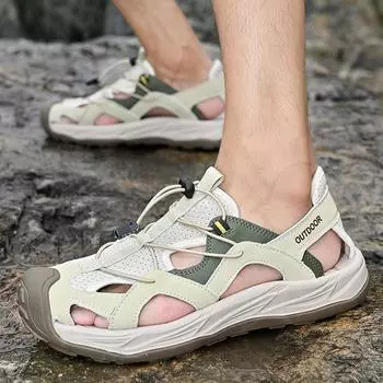 Summer new hot-selling first-layer pigskin beach shoes outdoor breathable leather bag head sandals 38 чёрный