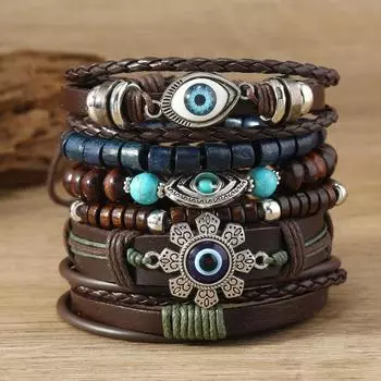 Summer new hot-selling retro fashion style eye time wheel beaded wooden beads hand-woven personalized bracelet разноцветный