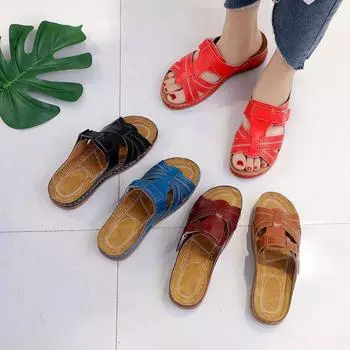 Summer new Internet celebrities light wear can wet sandals women s retro fashion wedge heel word women s slippers 35 красный