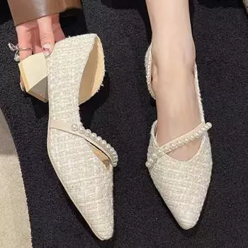 Summer new Korean sandals comfort high heels cool women s shoes Pearl Pearl Chunky heel 35