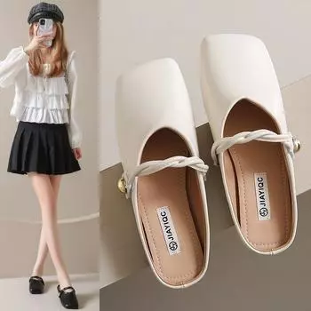 Summer new Korean version hollow bag head half slippers female Internet celebrities with the same fashion gold buckle casual flat beach women s sli 35