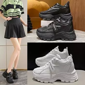 Летняя новая корейская версия бисквитного торта на толстой подошве повседневная спортивная женская обувь с круглым носком удобная обувь для бега 36 белый