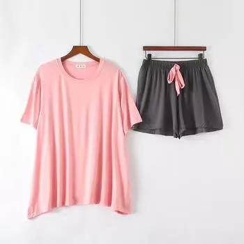 Летняя новая женская повседневная пижама костюм модал шорты с коротким рукавом женская пижама тонкий срез свободный большой размер домашний сервис M