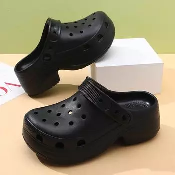 Summer new lady hole slippery increase height versatile and thin fashion solid color leisure outdoor beach 36-37 чёрный