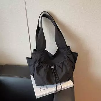 Summer new large-capacity solid color casual tote bag fashion cloth bag commuter shoulder bag women s bag чёрный