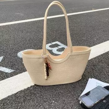 Summer new large-capacity tote bag solid color fashionable and popular woven bag shoulder bag underarm bag бежевый