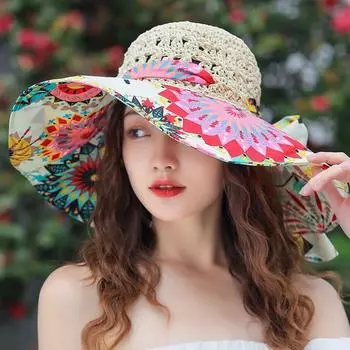 Summer New Large Eave Dome Women s Beach UV Protection Large Beach Sun Hat Sunshade Sun Protection Straw Hat Outing Accessories H